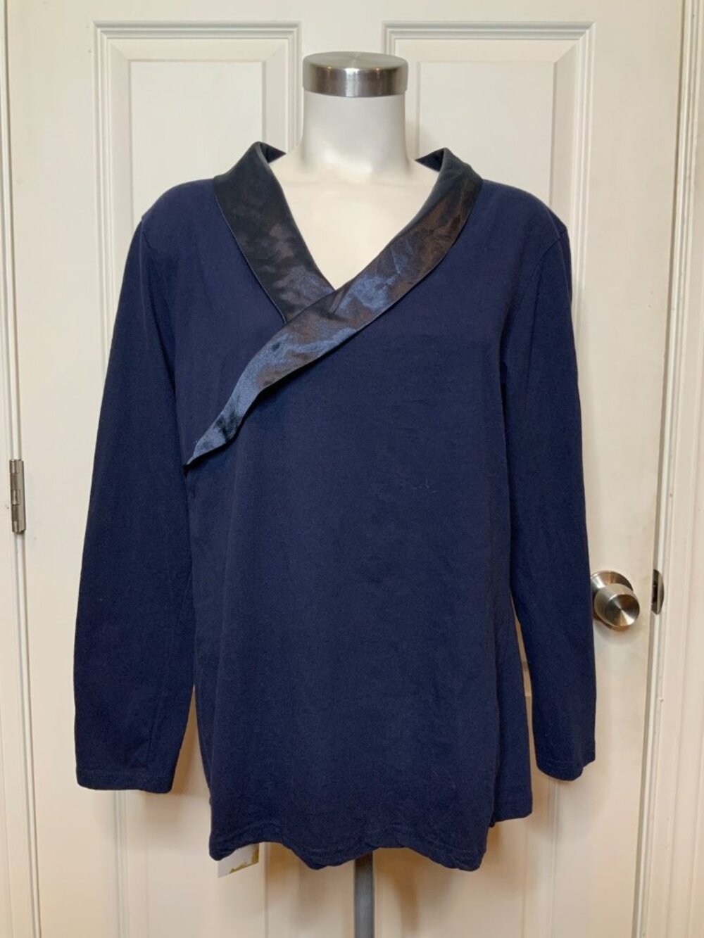 Temperley London Navy Blue Satin Trim Long Sleeve T-Shirt, Size L